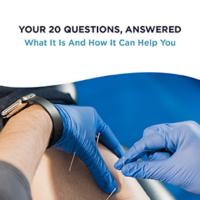Physical therapist in blue gloves performing dry needling on a patient's leg, representing EW Motion Therapy's free guide on what dry needling is and how it can help you